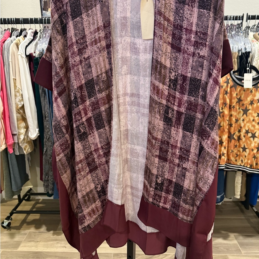 #429 Plaid Burgundy and Pink Kimono - Picture 2 of 2